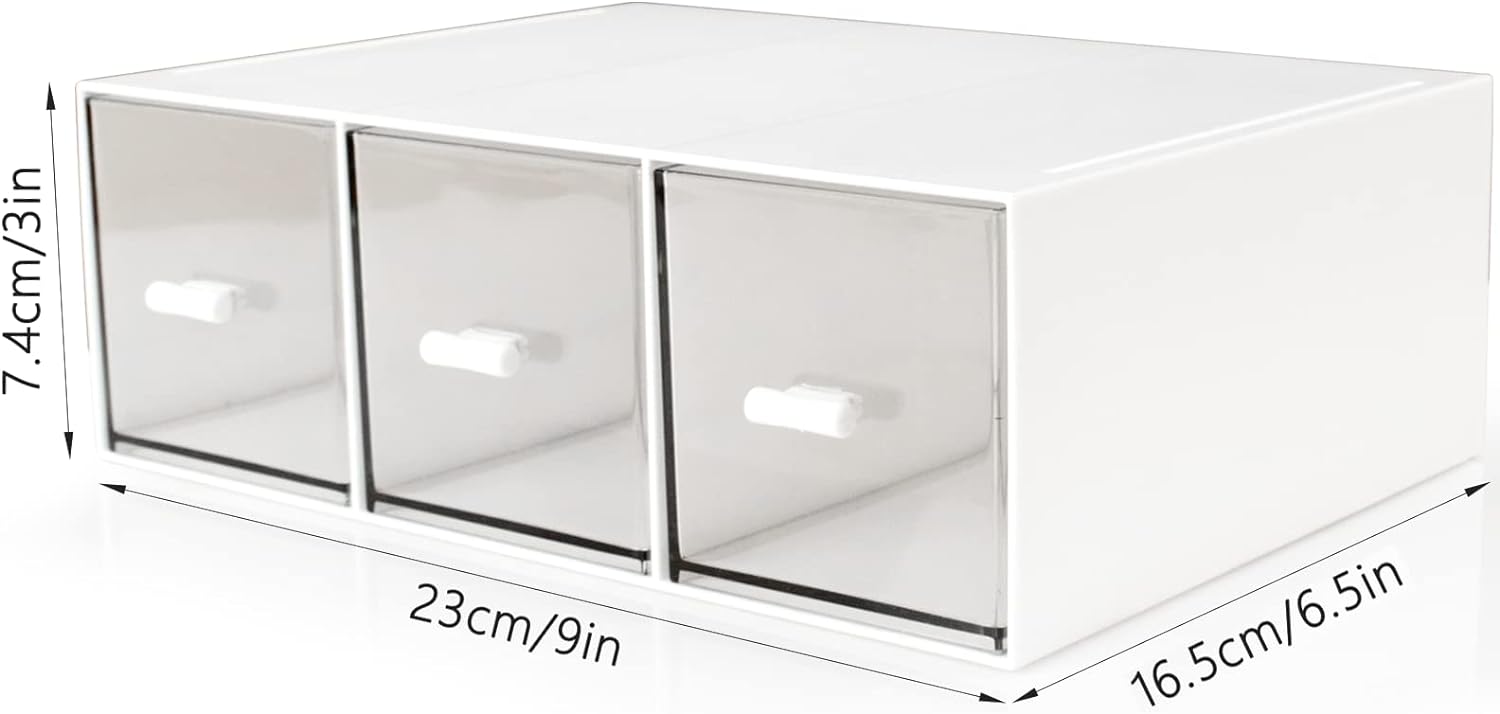 Desk Organizer-3 Tier Stackable Storage Drawers with 6 Compartments White Stackable Drawers Great for Desk Storage, Makeup Storage Bathroom Organization Accessories Etc (White) - Image 2